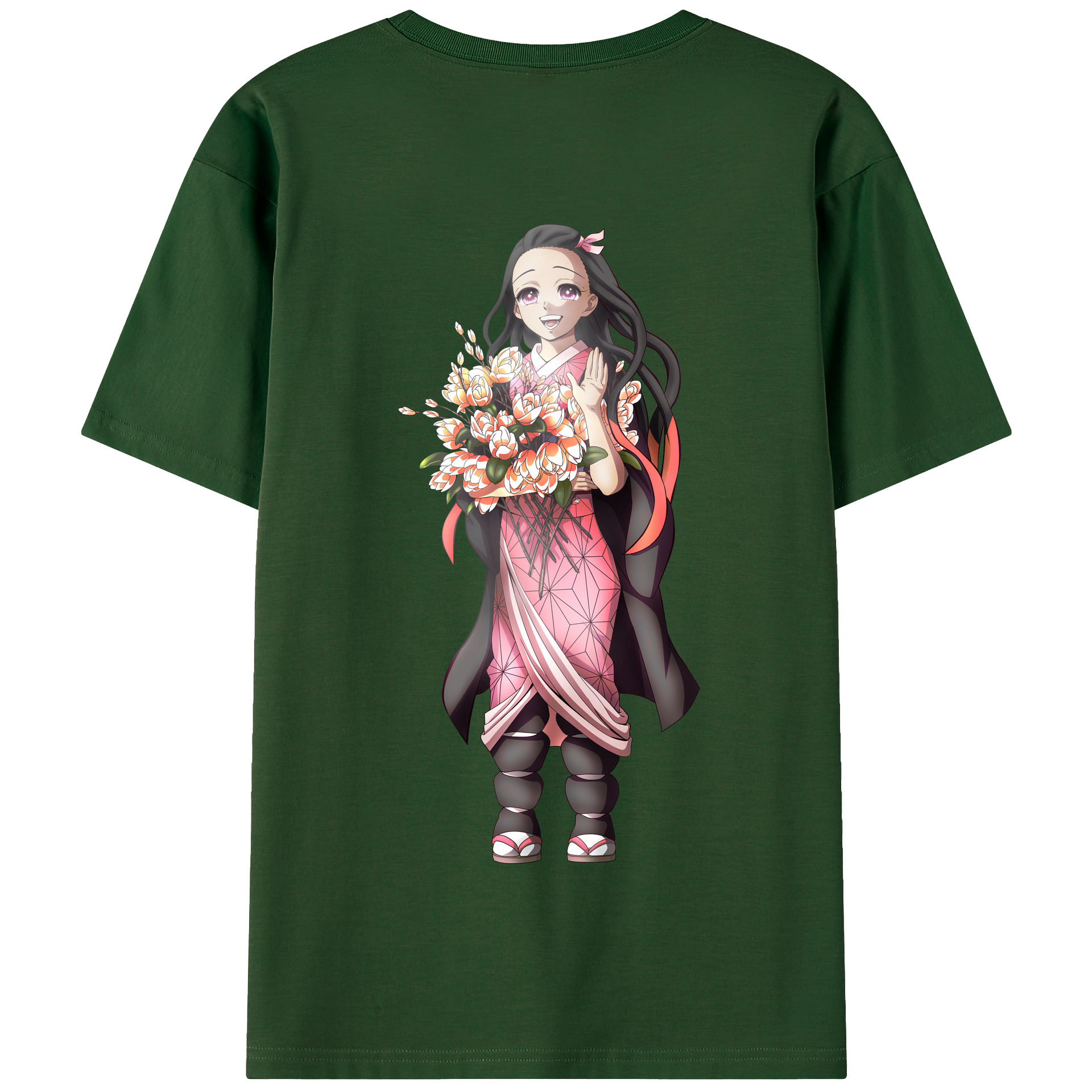 （画像用） 鬼滅の刃（きめつのやいば）竈門 禰󠄀豆子／かまど ねずこ Kamado Nezuko 綿100％半袖Tシャツ（背面プリント）